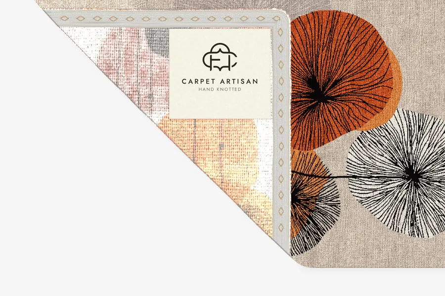 The back of a hand-knotted rug: the drawing reads through