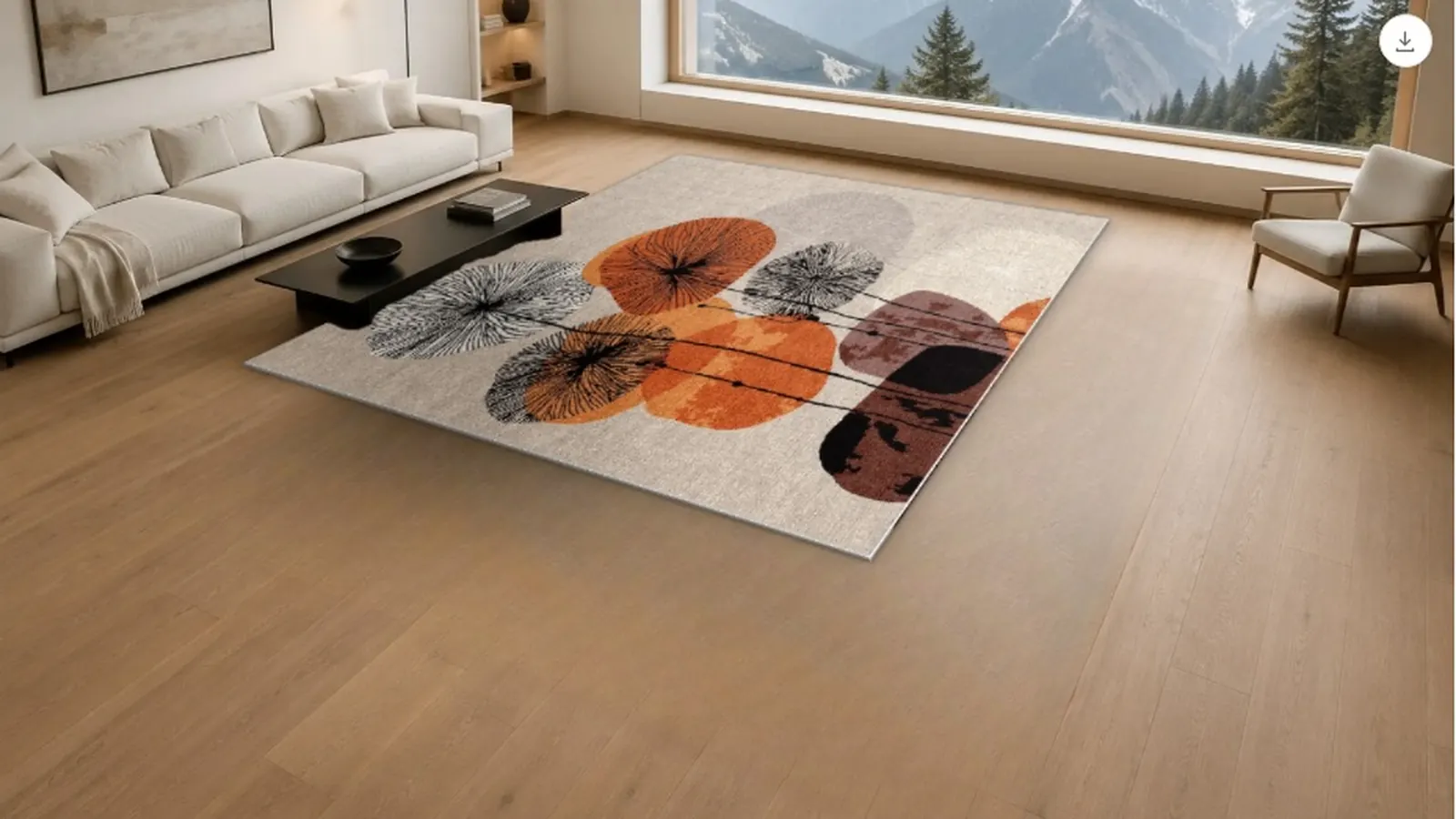 A rug sized to the seating, not to the room