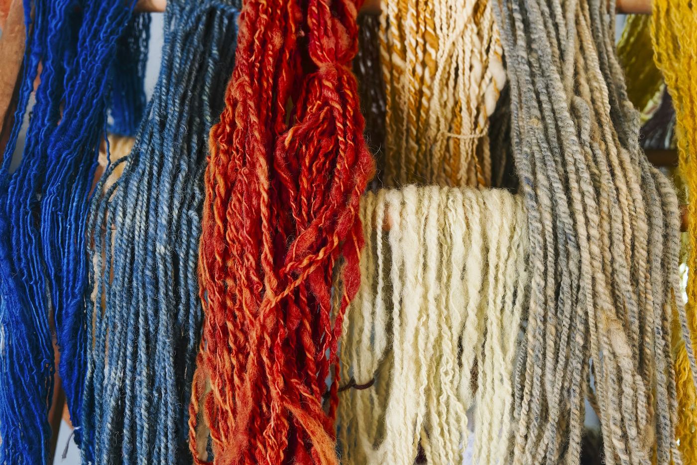Naturally dyed wool and silk yarn at the atelier